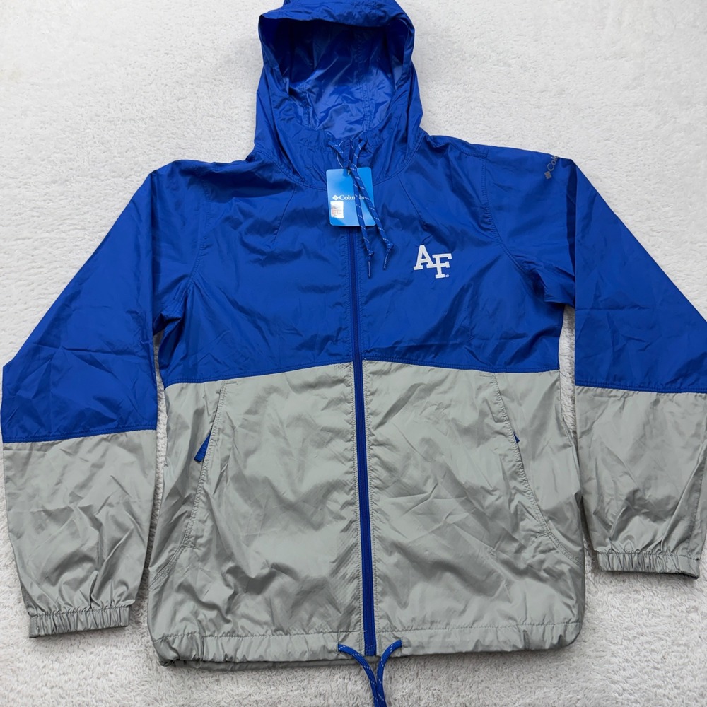 New Columbia Womens Flash Forward Windbreaker Jacket AF Logo Blue Gray Full Zip‎